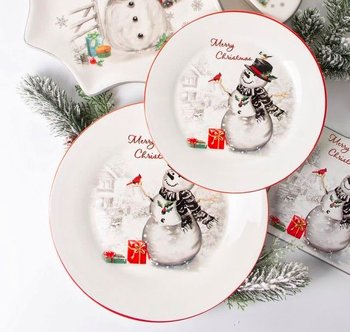 Набор новогодних тарелок Снеговик 12 шт (6 шт 21 см + 6 шт 26 см)