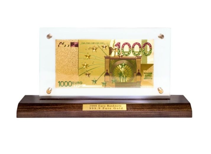 Банкнота подарочная 1000 EUR Евро на подставке