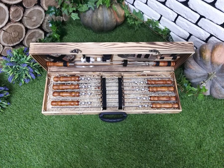 Подарочный набор шампуров Премиум в деревянной коробке m-013