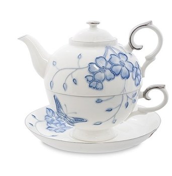 Чашка с чайником Голубая бабочка Pavone JS-33, костяной фарфор