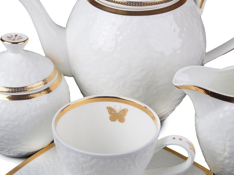 Чайный сервиз белый классический на 6 персон Бабочка