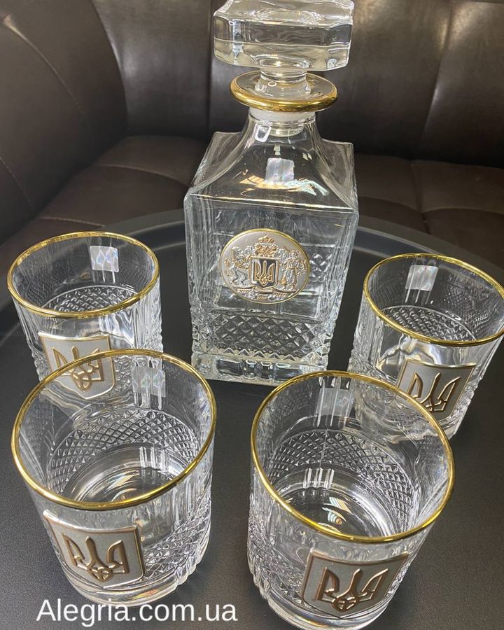 Хрустальный набор для виски "Тризуб", 4 стакана и графин