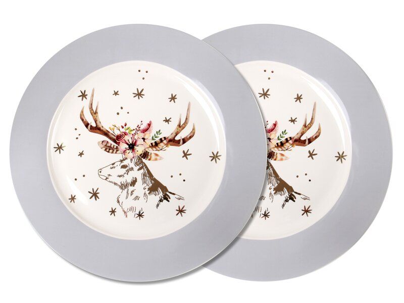 Набор из 2 фарфоровых тарелок Новогодний олень 26 см 924-663
