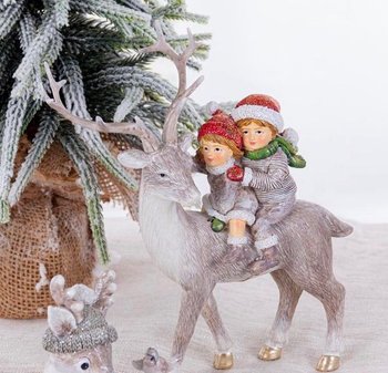 Фигурка новогодняя Дети на олени 192-212. Новогодний декор