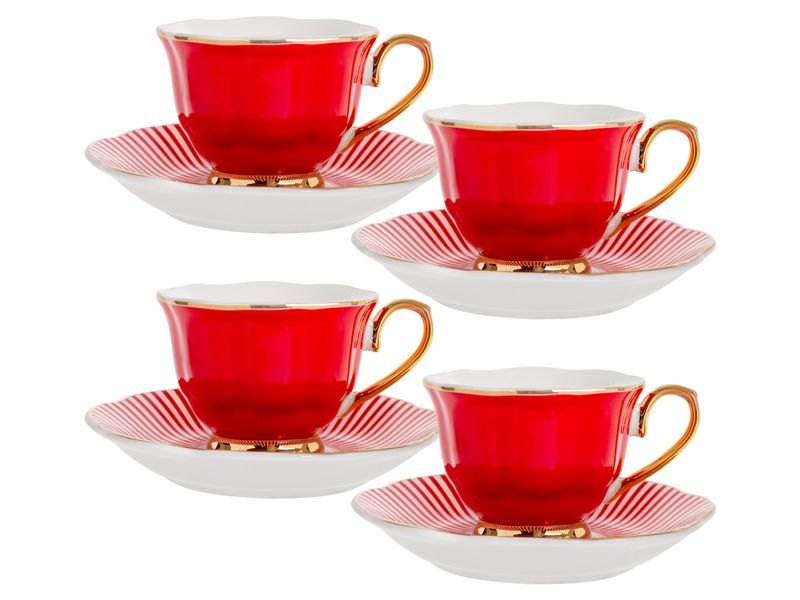 Кофейный фарфоровый набор 90 мл на 4 персоны Red Shine, красного цвета