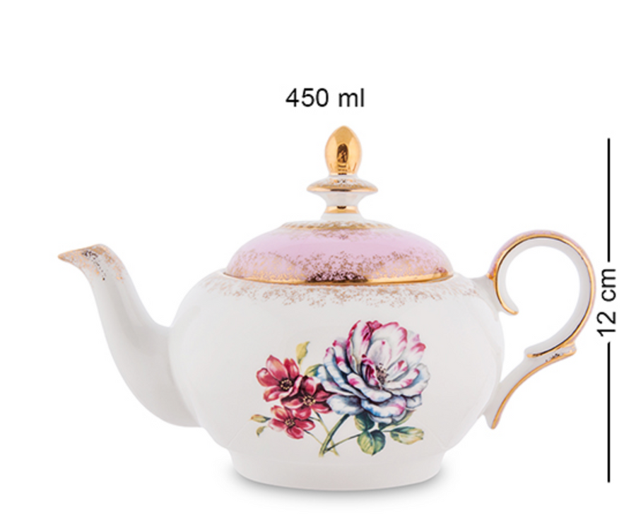 Чашка с чайником Цветок Неаполя Pavone JK-127, костяной фарфор