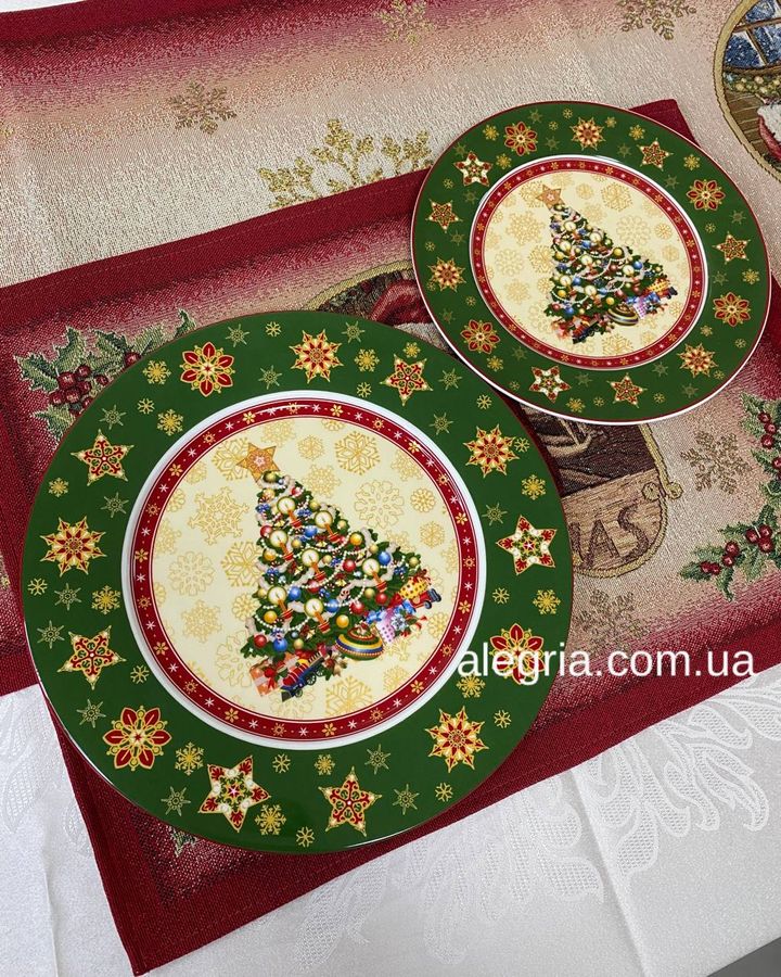 Набор новогодних тарелок Елочка 6 шт 26 см + 6 шт 21 см