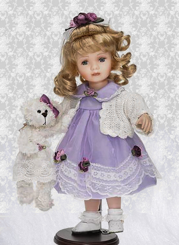 Кукла фарфоровая, декоративная с Тедди 36 см RF-Collection