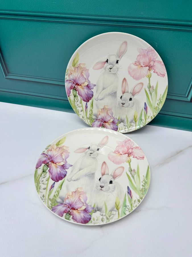 Столовый сервиз, набор тарелок "Кролики в Ирисах" на 4 персони