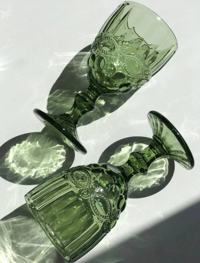 Набор из 6 стеклянных бокалов на ножке с кувшином Винтаж зеленый