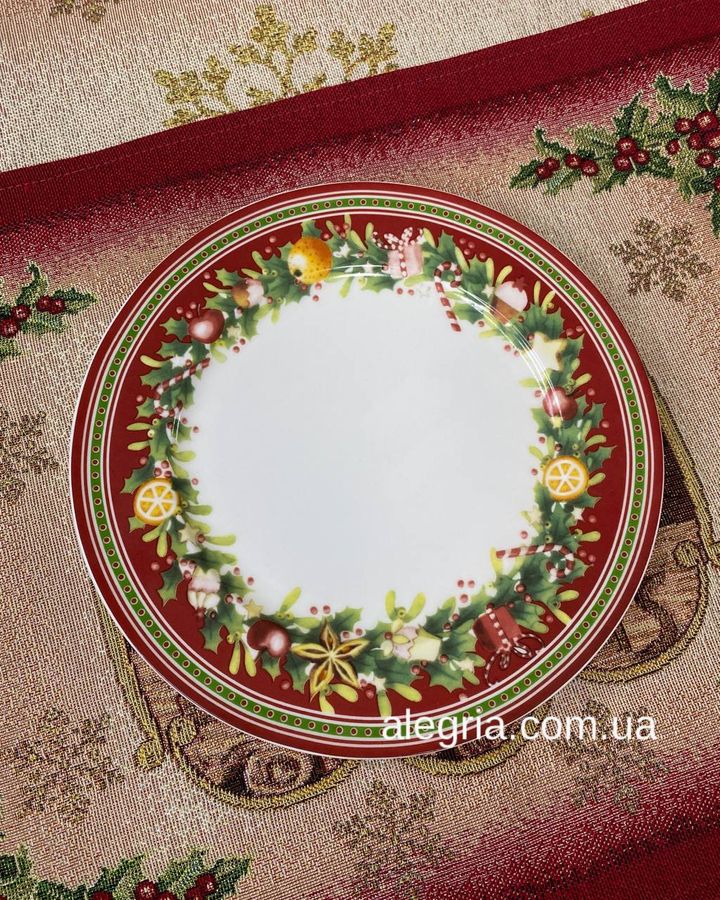 Набор фарфоровых тарелок 12 шт Рождественская классика (6 шт 26 см + 6 шт 21 см)
