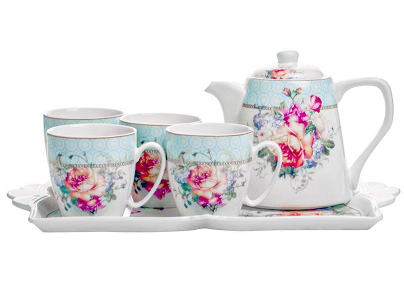 Набір із 4 Чайних Чашок з Чайником на Таці 165-344