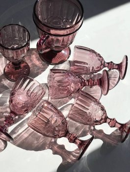 Набір з 6 Скляних Келихів на Ніжці з Кувшином Вінтаж Рожевий