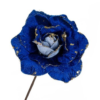 Цветок новогодний "Зимняя роза" синяя с блестками (6009-049)