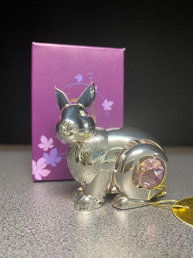 Фігурка Кролик Метал з Рожевими Кристалами 85130