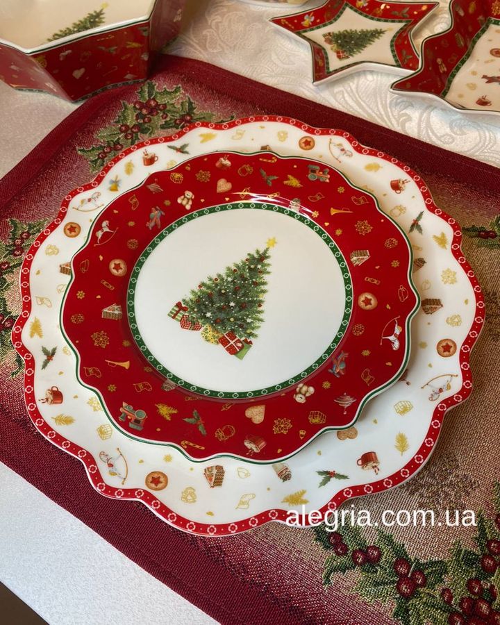 Набор новогодних тарелок на 4 персони Рождественский, 8 предметов