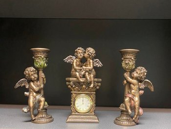 Каминный набор Veronese Ангелочки (часы и 2 подсвечника)