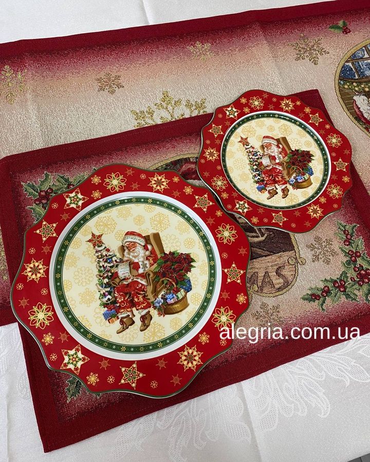 Набор новогодних тарелок Дед Мороз 6 шт 26 см + 6 шт 21 см 986-076-075