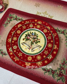 Набор фарфоровых тарелок 12 шт Новогодние колокольчики (6 шт 26 см + 6 шт 21 см)