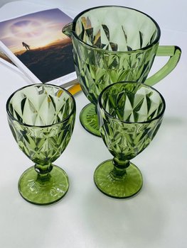 Набір з 6 Скляних Келихів на Ніжці з Кувшином Смарагд зелений