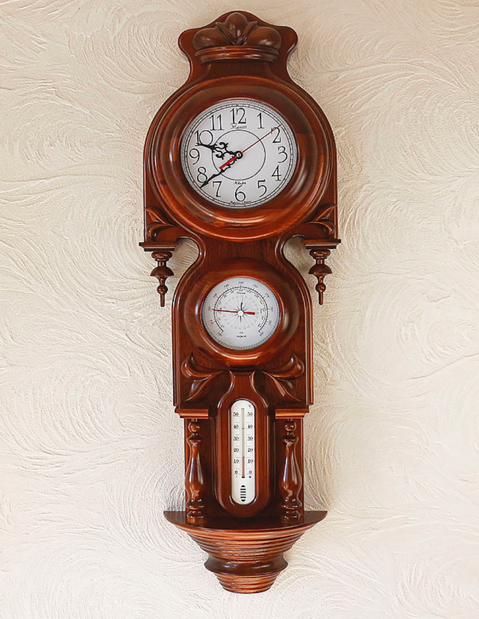 Настенные часы деревянные Виконт с барометром и термометром