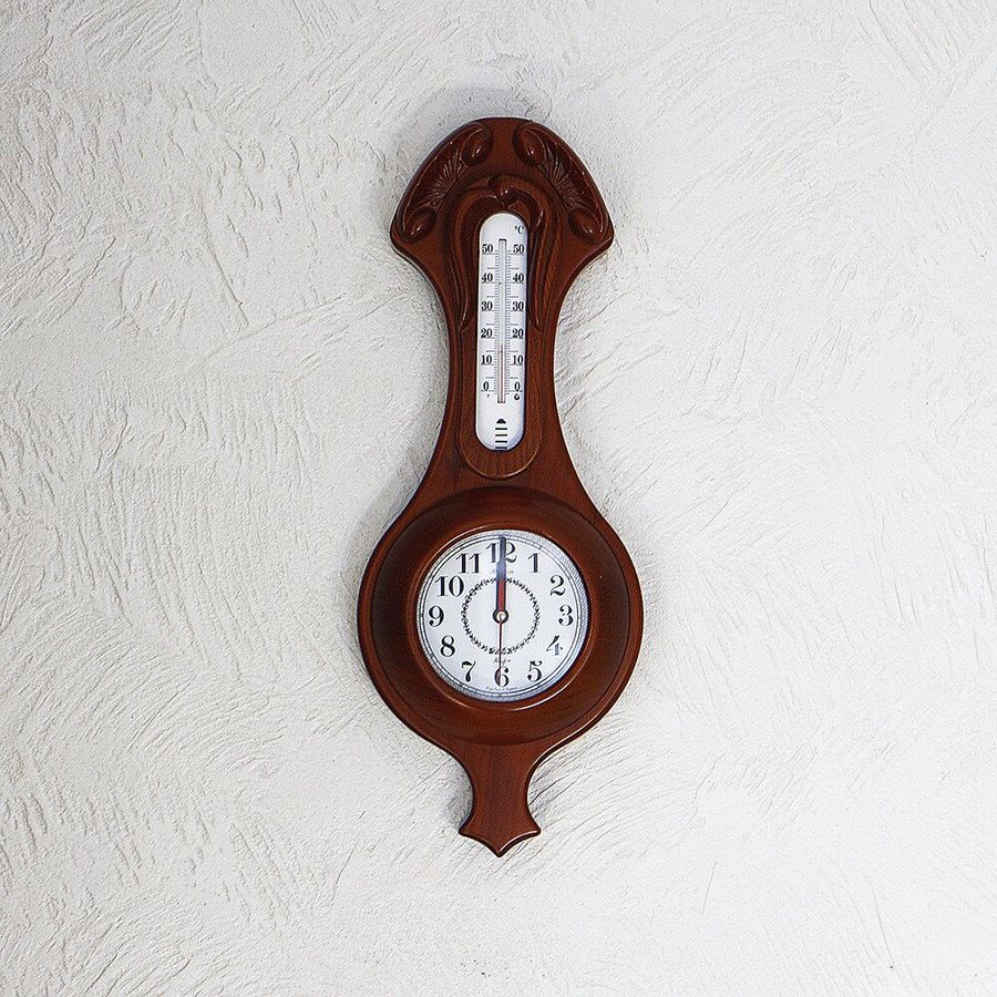 Настенные часы деревянные с термометром