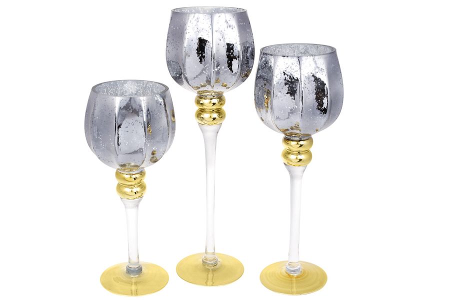 Набір скляних підсвічників бокалів на ніжці Графітові із золотом