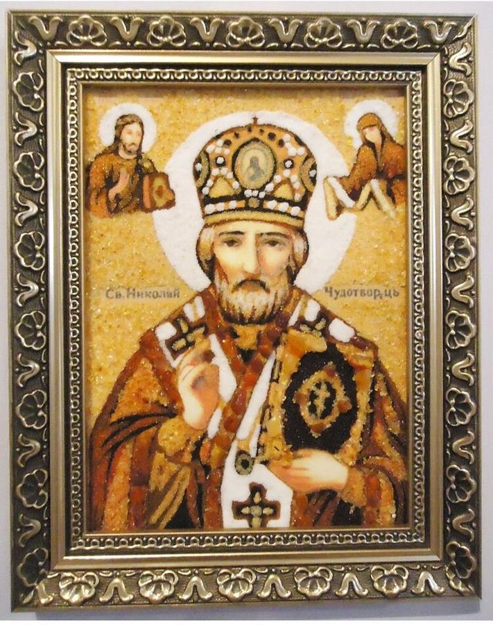 Картина, икона с янтаря именная Николай 40 х 60 см