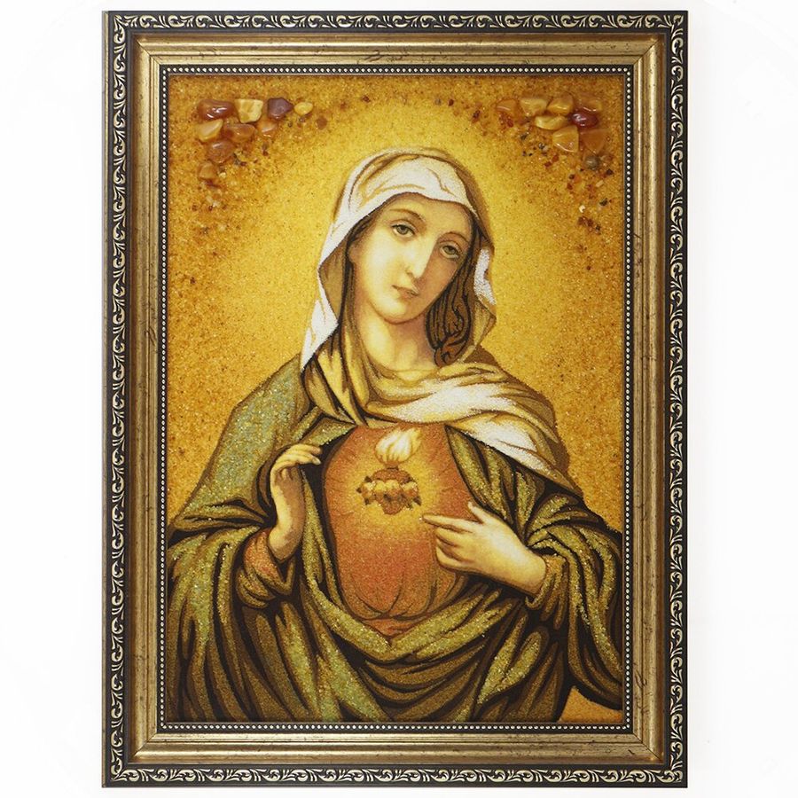 Картина, икона с янтаря Пресвятая Богородица Дева Мария 30 х 40 см