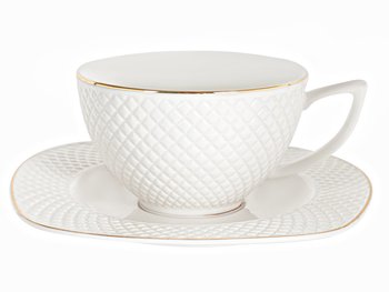 Чашка с блюдцем белая фарфоровая, подарочная Вафелька 200 мл 949-003