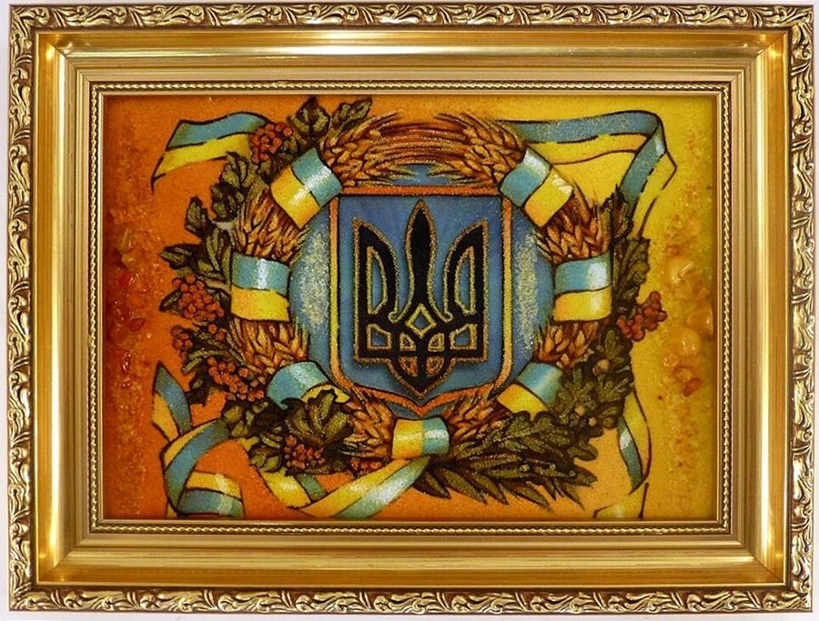 Картина с янтаря Герб Украины 40 х 30 см