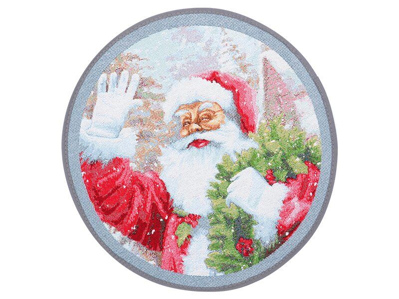 Салфетка на стол гобеленовая круглая Дед Мороз 36 см, набор из 2 шт