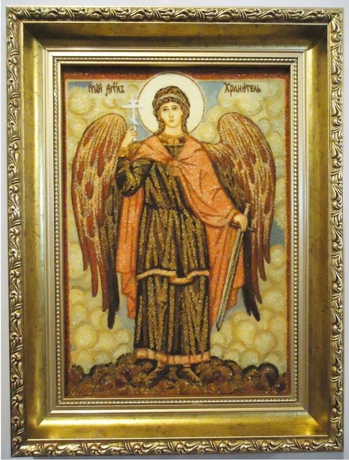 Картина, Ікона з Янтаря Ангел Охоронець 20 Х 30 См