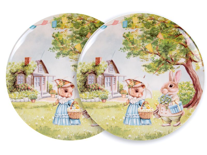 Тарелки Пасхальные кролики фарфоровые, набор 2 шт 20,5 см