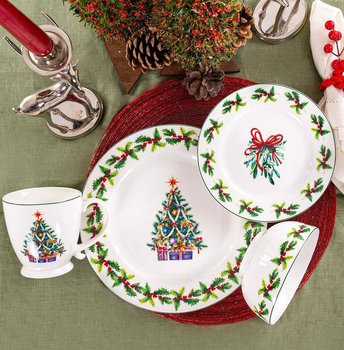 Набір новорічного посуду на 4 персони, столовий сервіз на 16 предметів