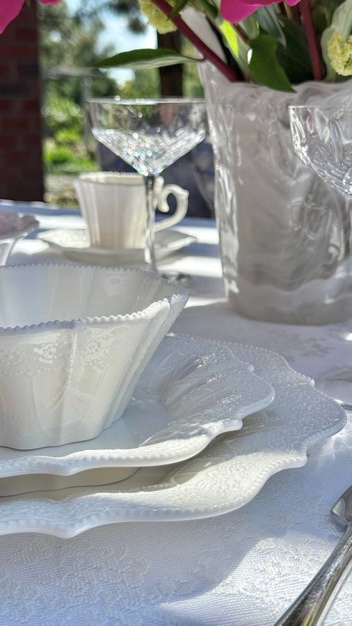 Набор белых ажурных тарелок Fleur Blanche на 6 персон 12 шт