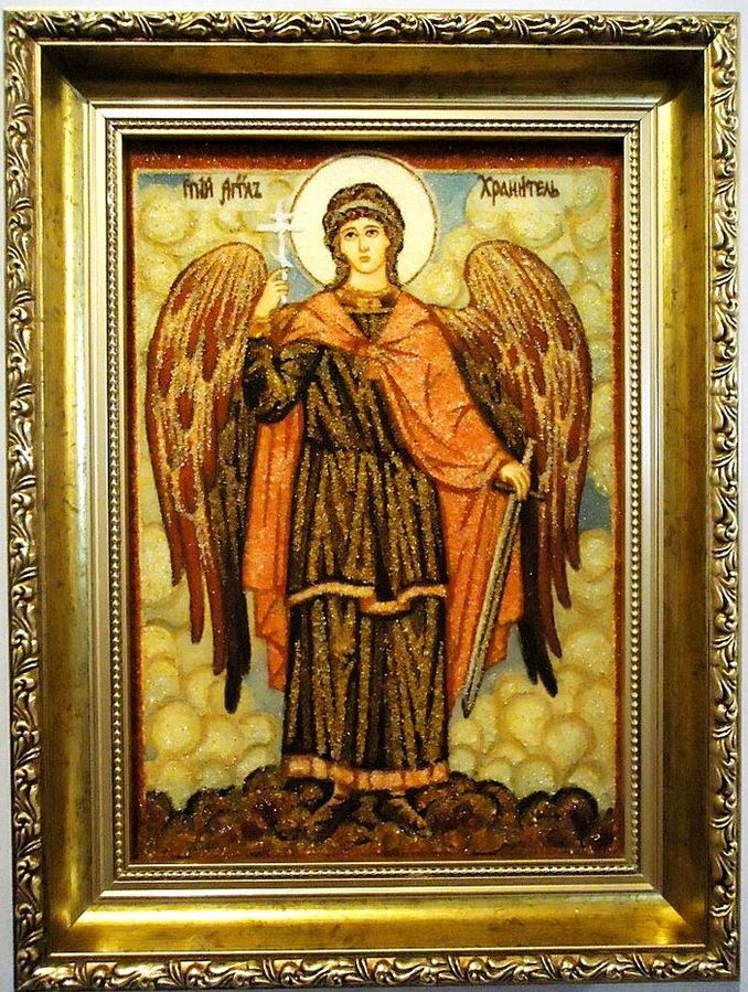 Картина, икона с янтаря Ангел Хранитель 40 х 60 см