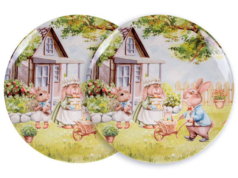 Тарелки Пасхальные кролики фарфоровые, набор 2 шт 26 см