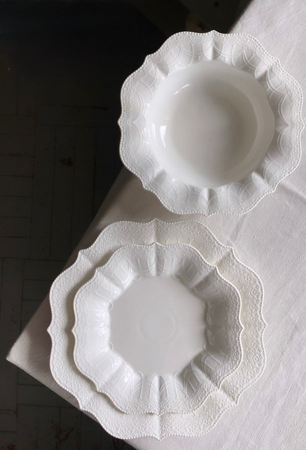 Тарелки белые суповые 6 шт Fleur Blanche в винтажном стиле