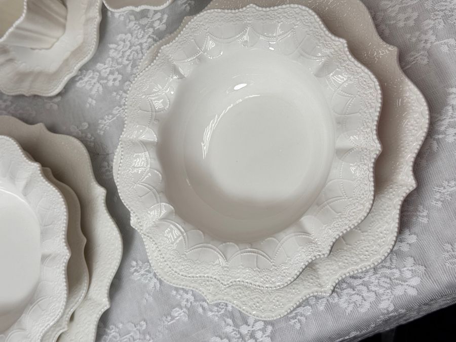 Тарелки белые суповые 6 шт Fleur Blanche в винтажном стиле