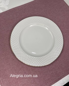 Набор белых фарфоровых тарелок Вафелька 6 шт 20 см с золотистым обрамлением.