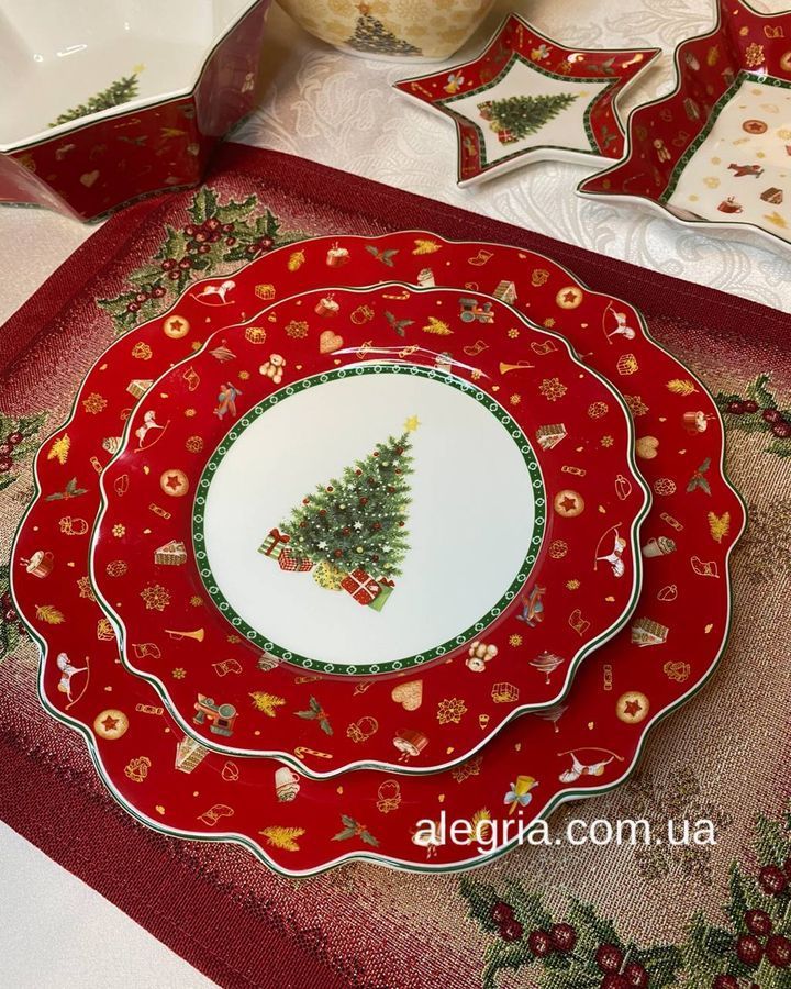 Тарелки новогодние 12 шт Набор 6 шт 28 см + 6 шт 21 см 985-117-142