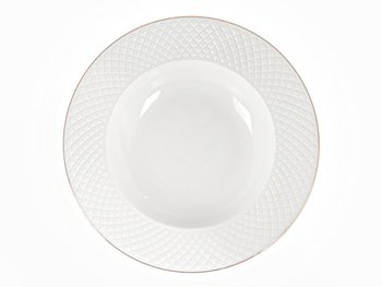 Набор белых суповых тарелок Вафелька 6 шт 22 см с золотистым обрамлением.