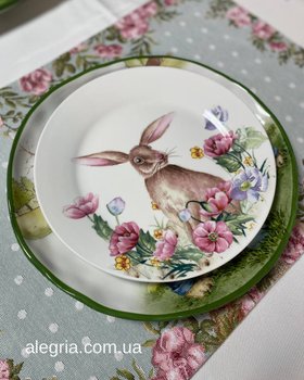 Набір з 12 Тарілок Кролики (6 Шт 26 См + 6 Шт 21 См). Пасхальний Посуд