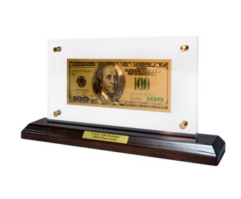 Банкнота подарочная 100 USD (долларов) на подставке. Подарок директору