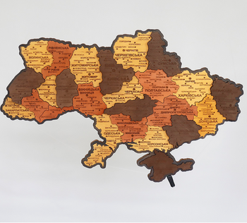 Карта України 3D Об'Ємна Дерев'яна з Підсвічуванням 55 Х 38 См