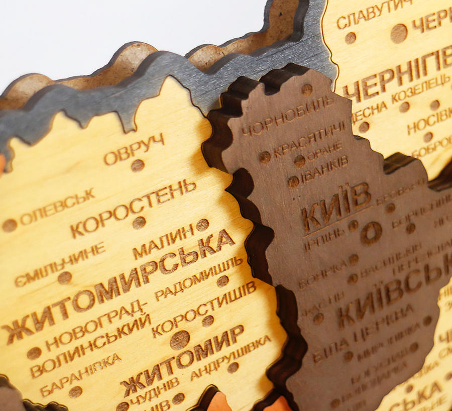 Карта Украины деревянная с подсветкой 55 х 38 см