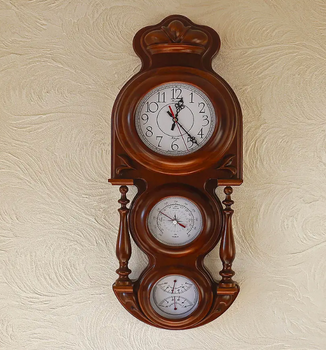 Настенные часы деревянные Абсолют с барометром, термометром и гигрометром