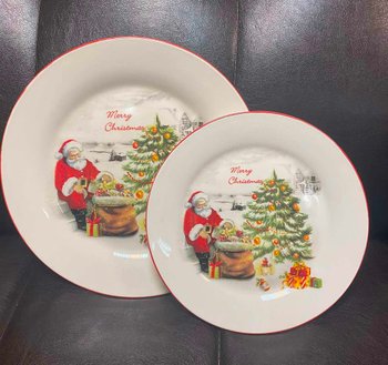 Набор новогодних тарелок Дед Мороз 12 шт (6 шт 21 см + 6 шт 26 см)