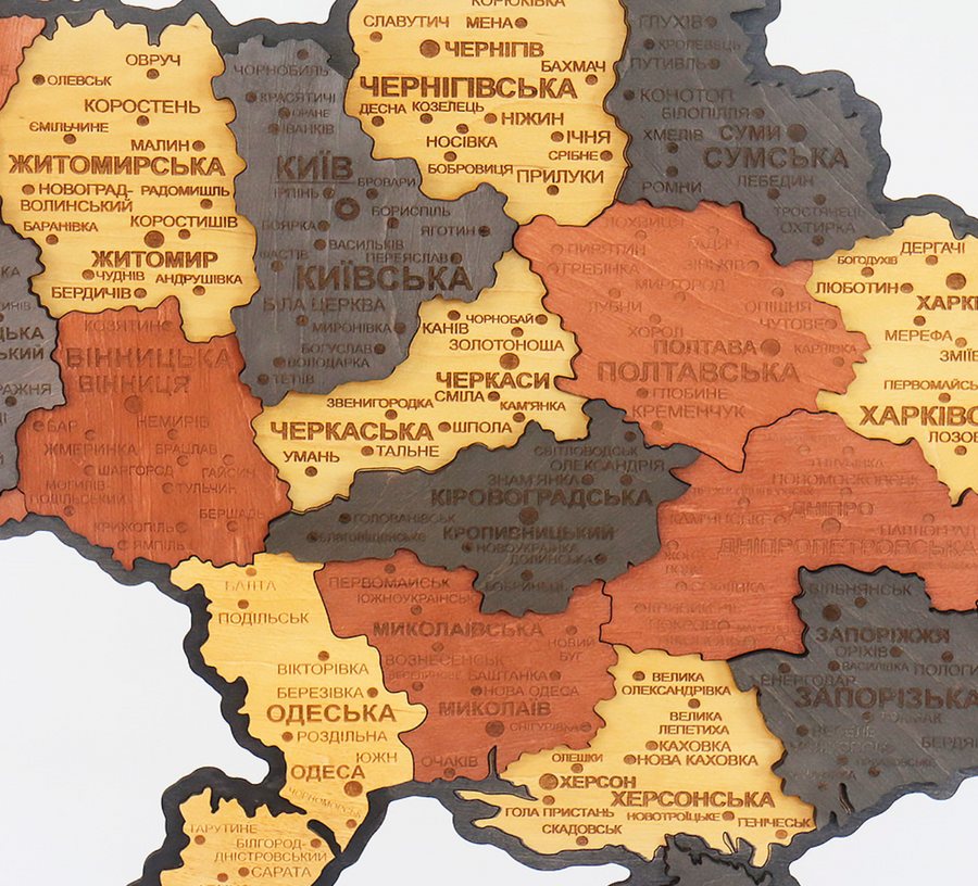 Карта України 3D Об'Ємна Дерев'яна 55 Х 38 См